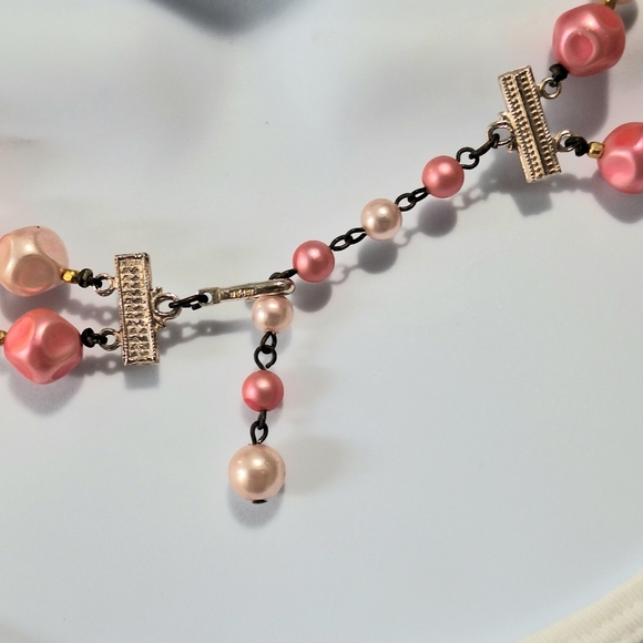 Vintage beaded necklace in pinks and orange, adjustable - Picture 3 of 4